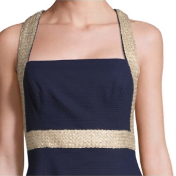 Lilly Pulitzer Eliana True Navy Braided Gold Cocktail Shift Dress - Picture 9 of 13